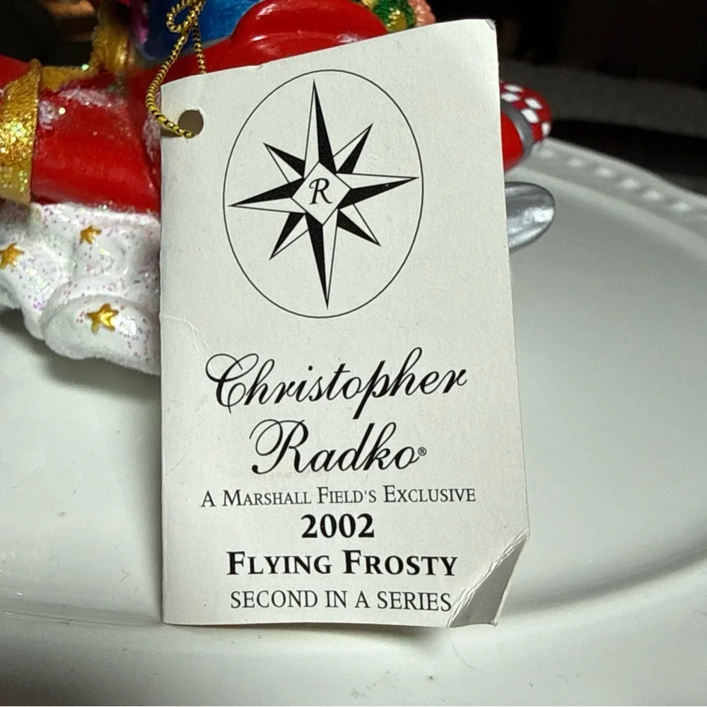Christopher Radko Flying Frosty Airlplane Ornament 2002 Pilot Gift New Vintage